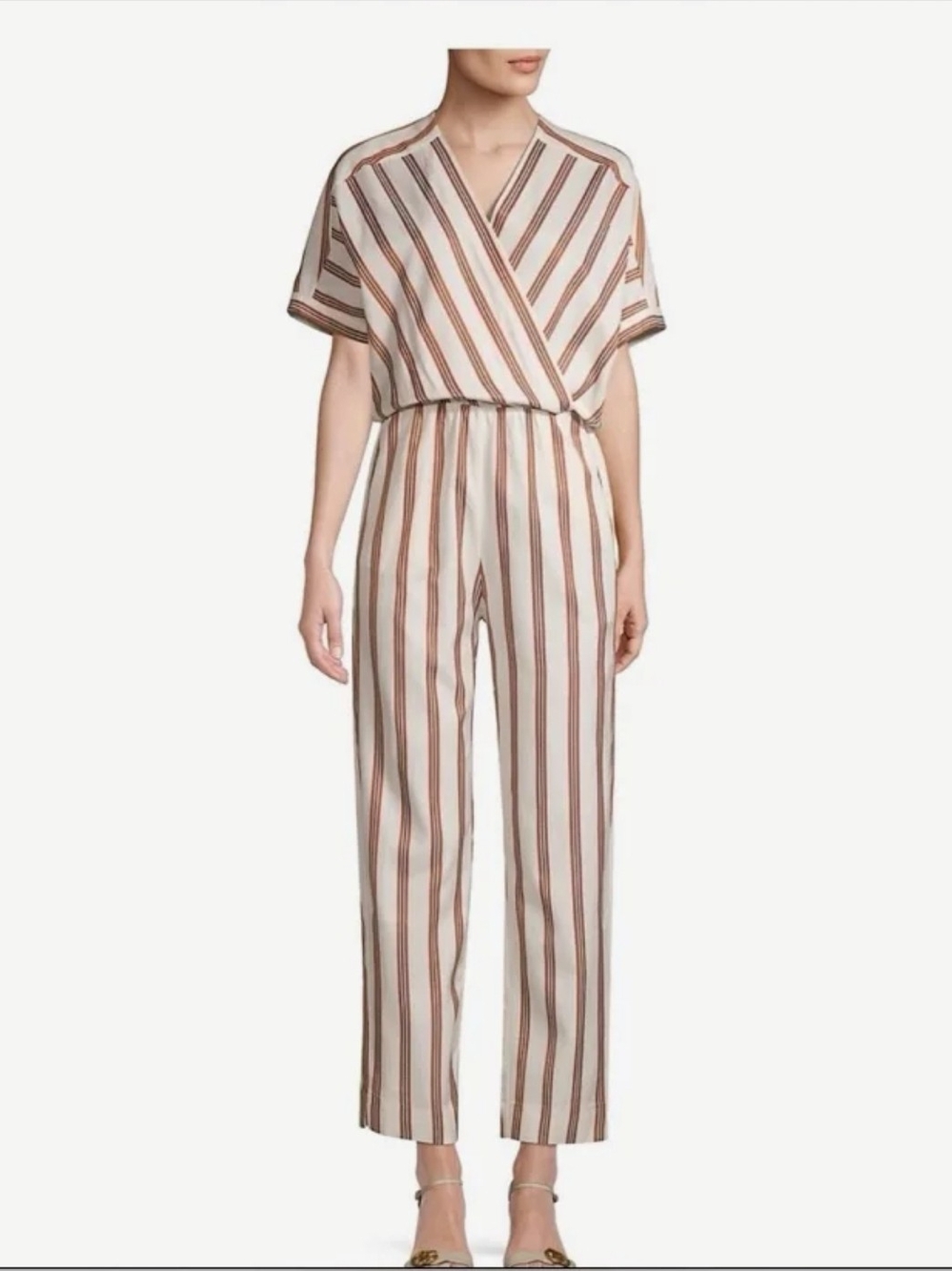 Maje V-Neck Wrap-Front Striped Wrap Jumpsuit